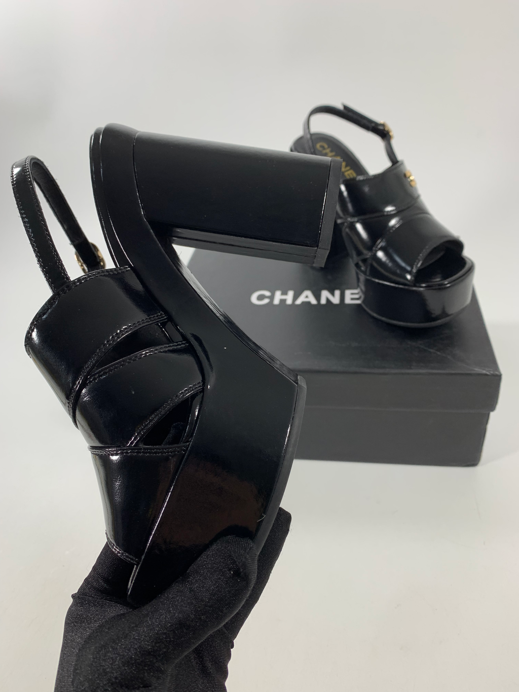 Black C Patent Sandals