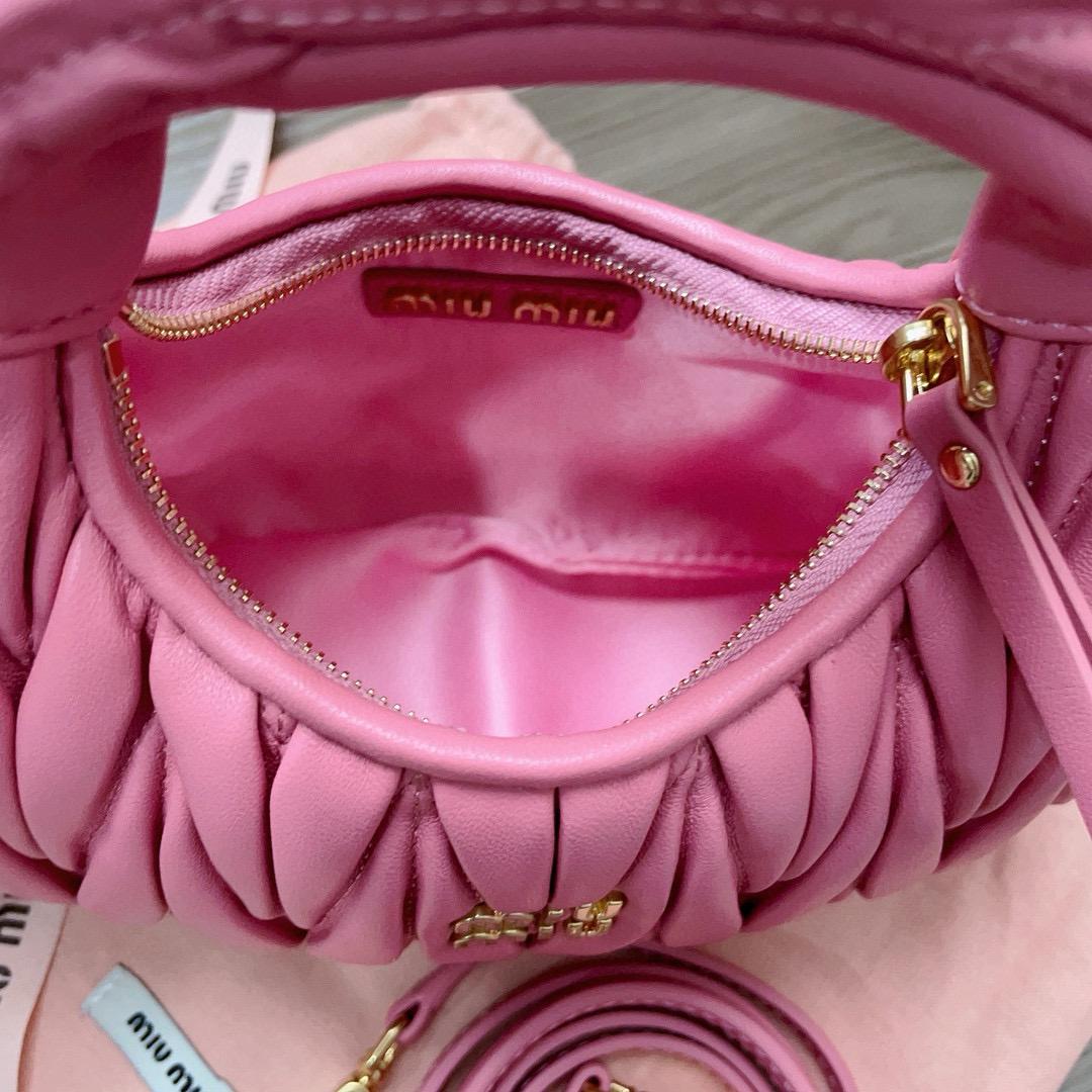 Begonia Pink Wander Matelassé Leather Mini Hobo Bag