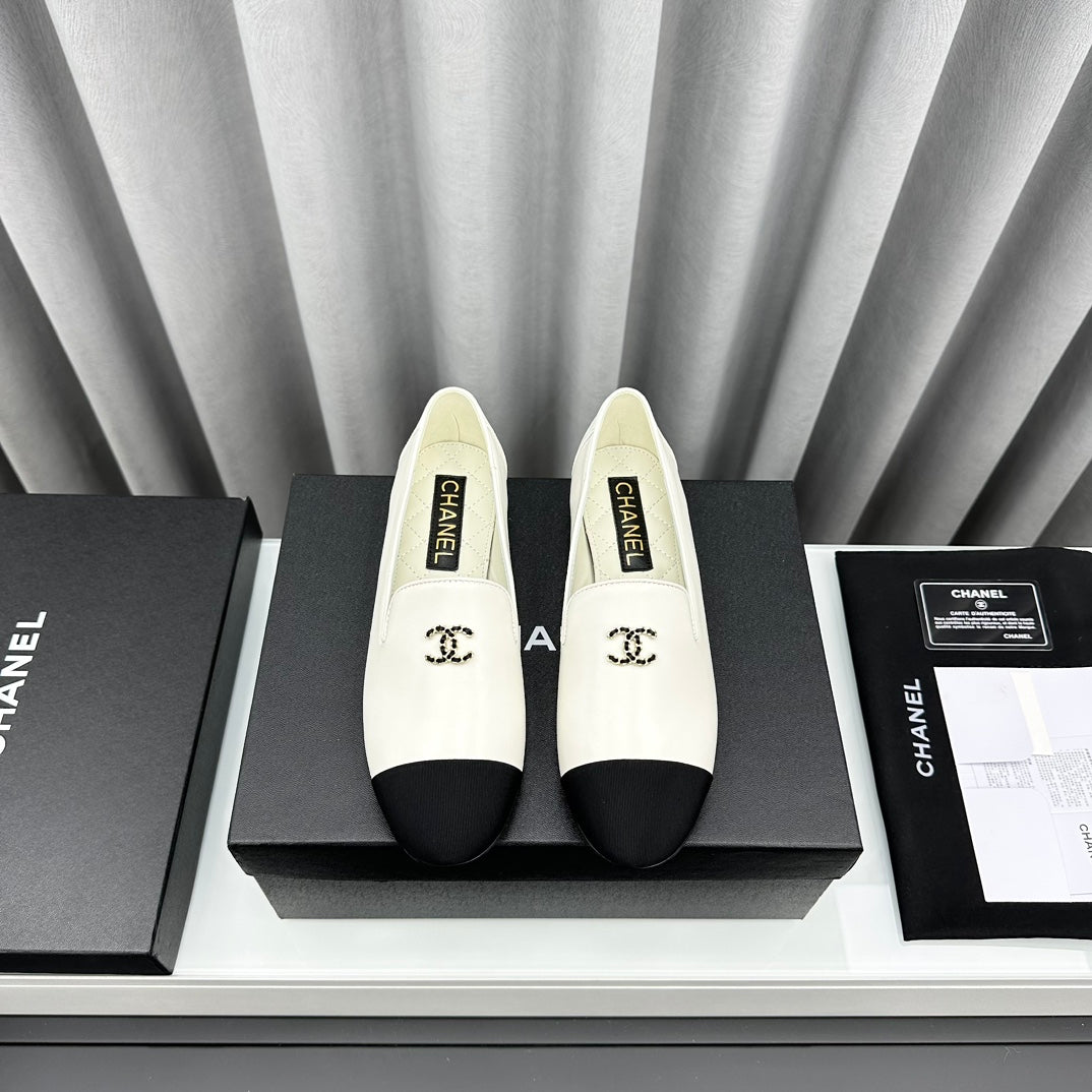 White & Black CC Moccasins