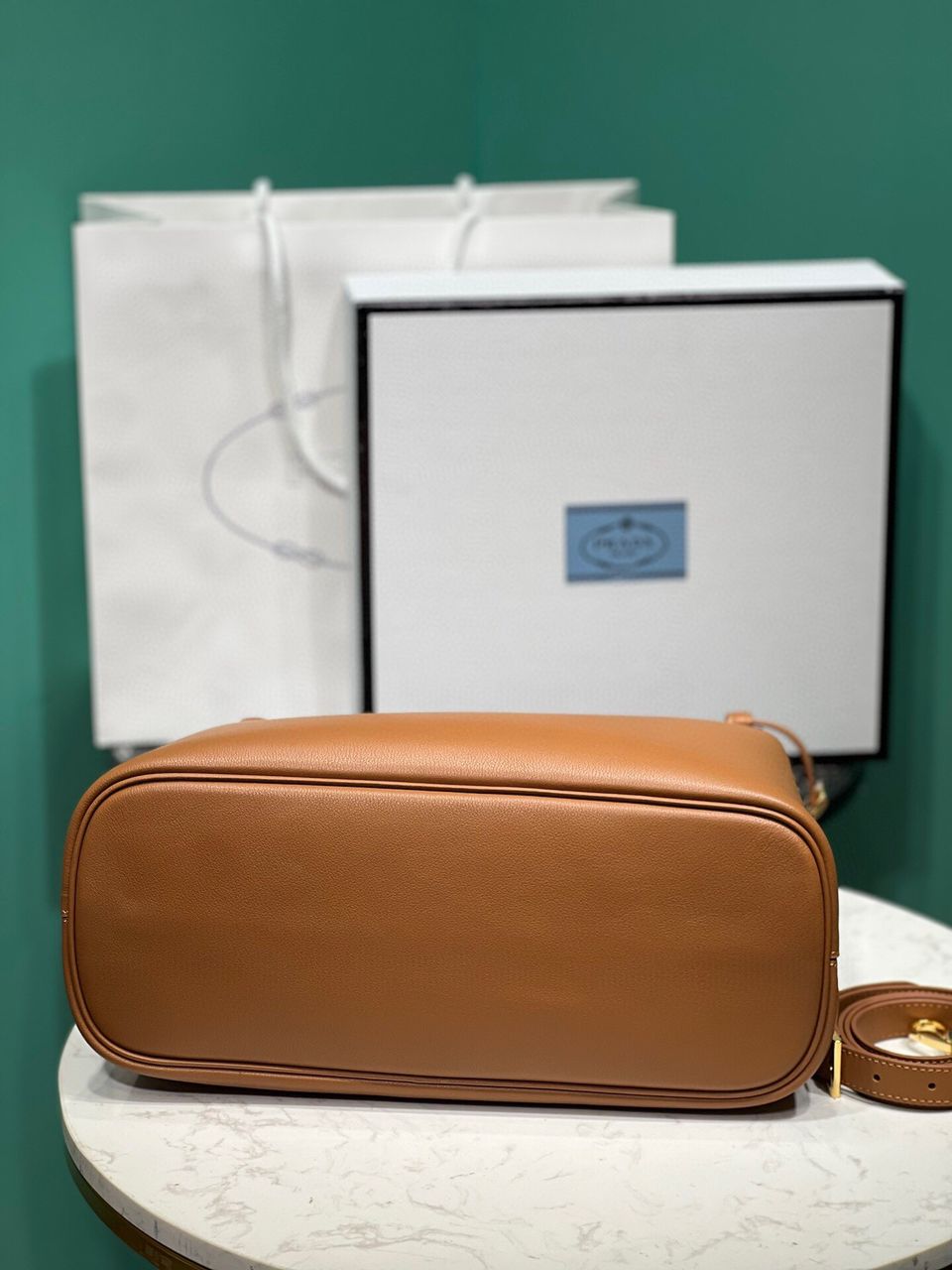 Caramel Buckle Medium Leather Handbag With Double Belt