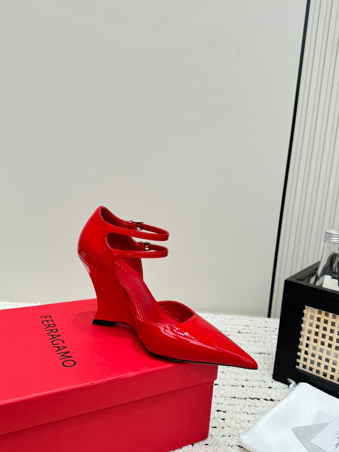 Flame Red Pump With Wedge Heel