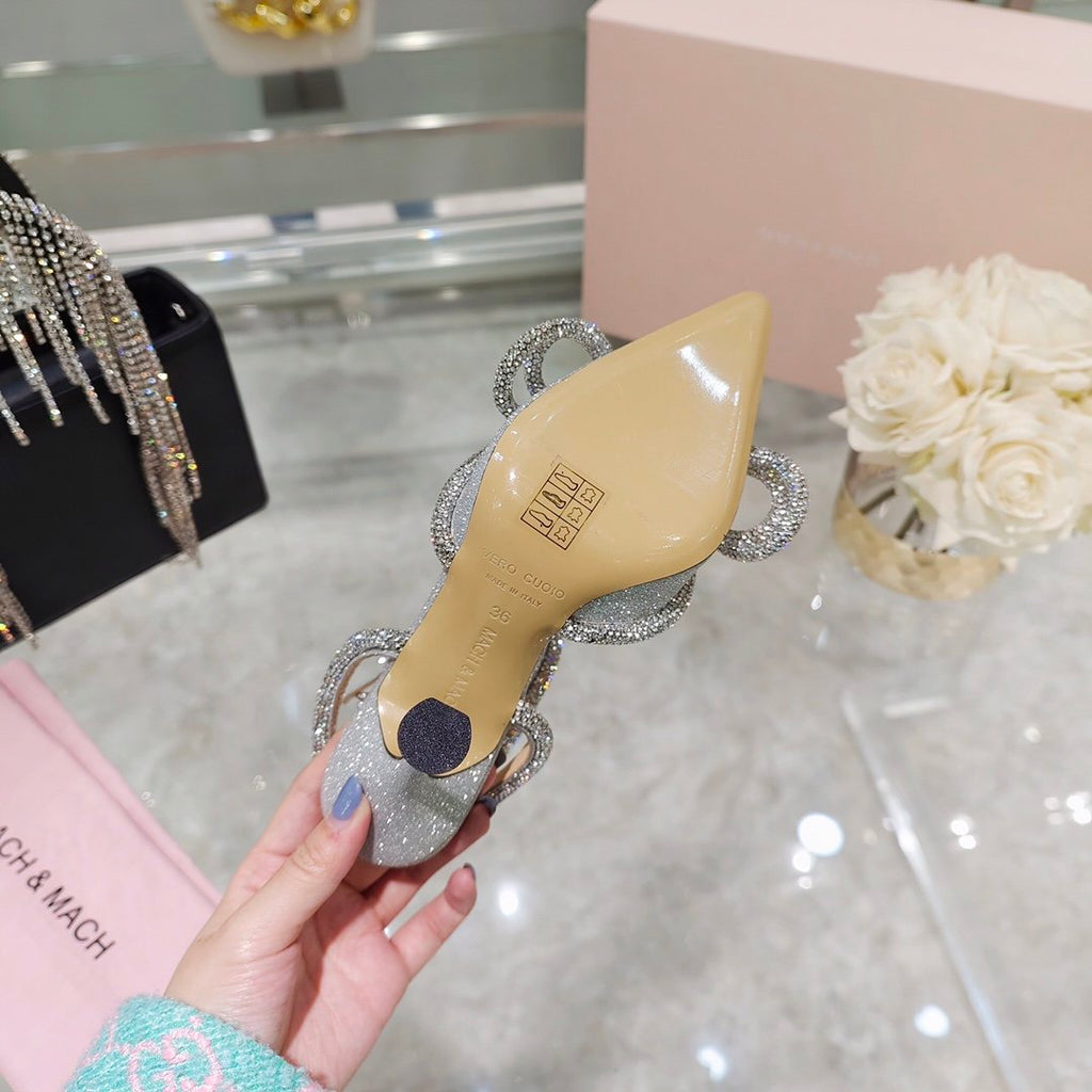 Metallic glitter double bow pumps