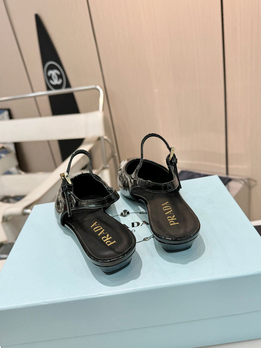 Black Patent Leather Slingback Ballerinas