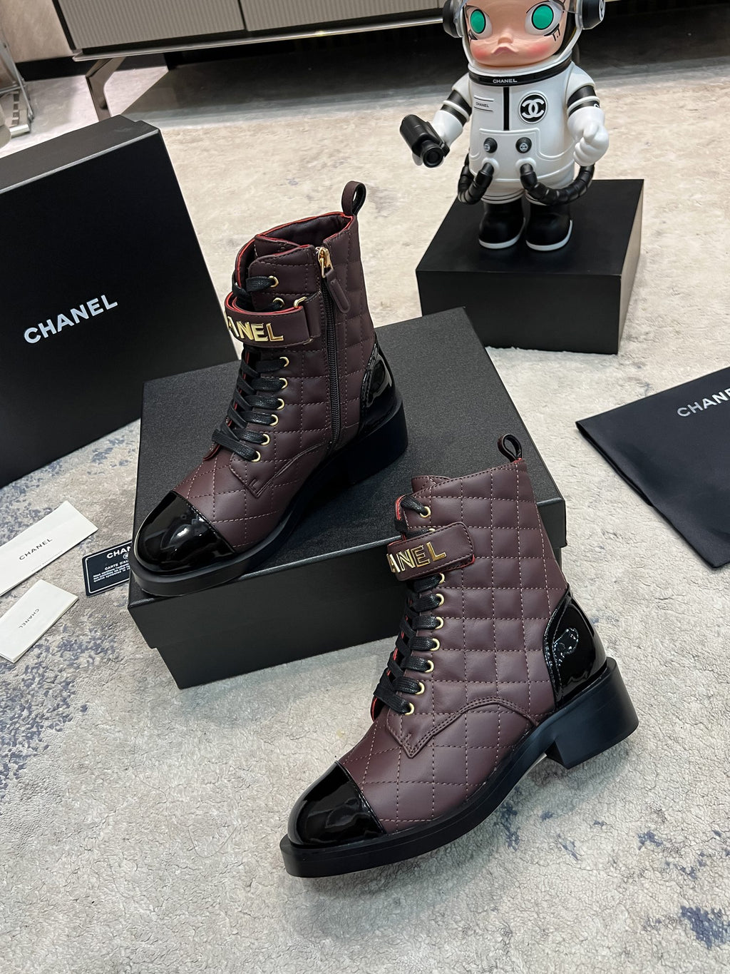 Burgundy & Black Combat Boots