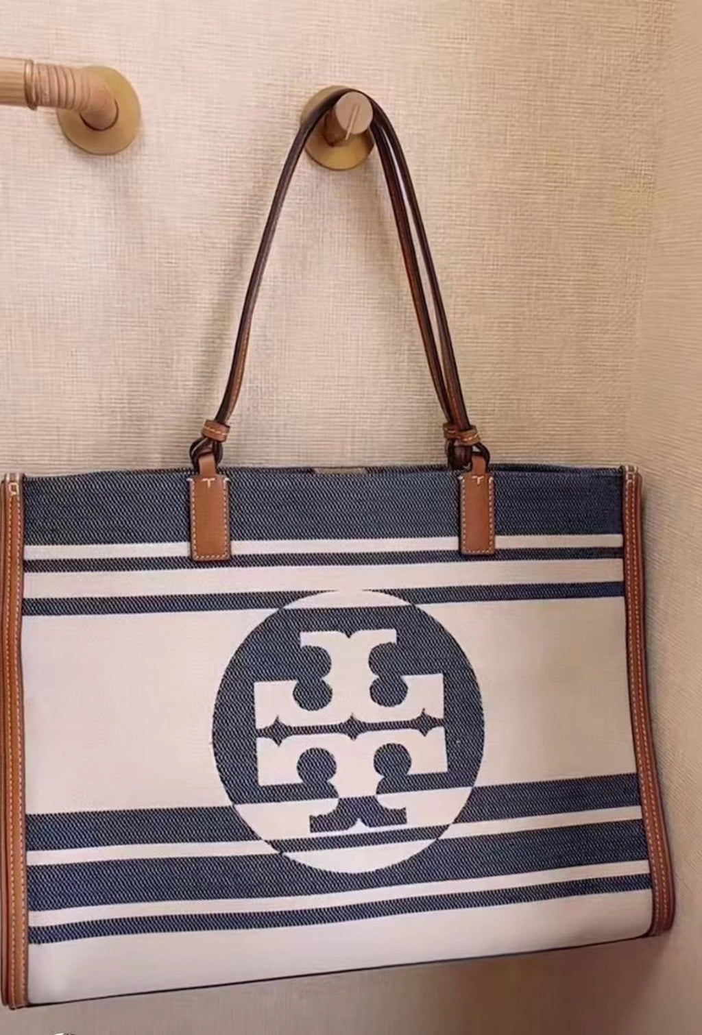 Royal navy TE jacquard stripe tote bag