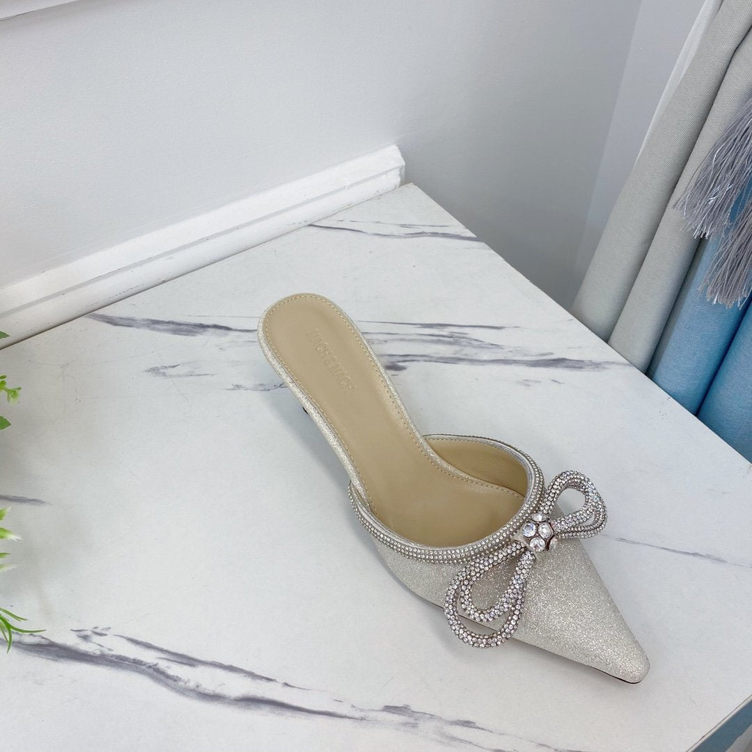 Metallic glitter double bow mule