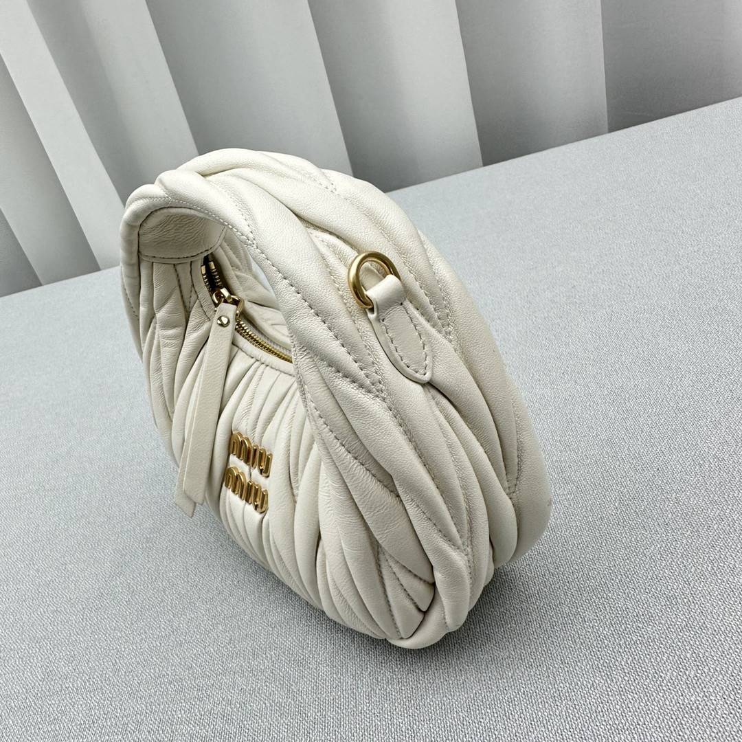 White Wander Matelassé Leather Mini Hobo Bag