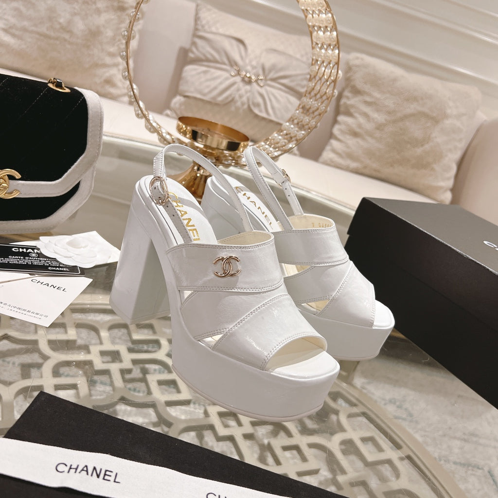 White C Patent Sandals
