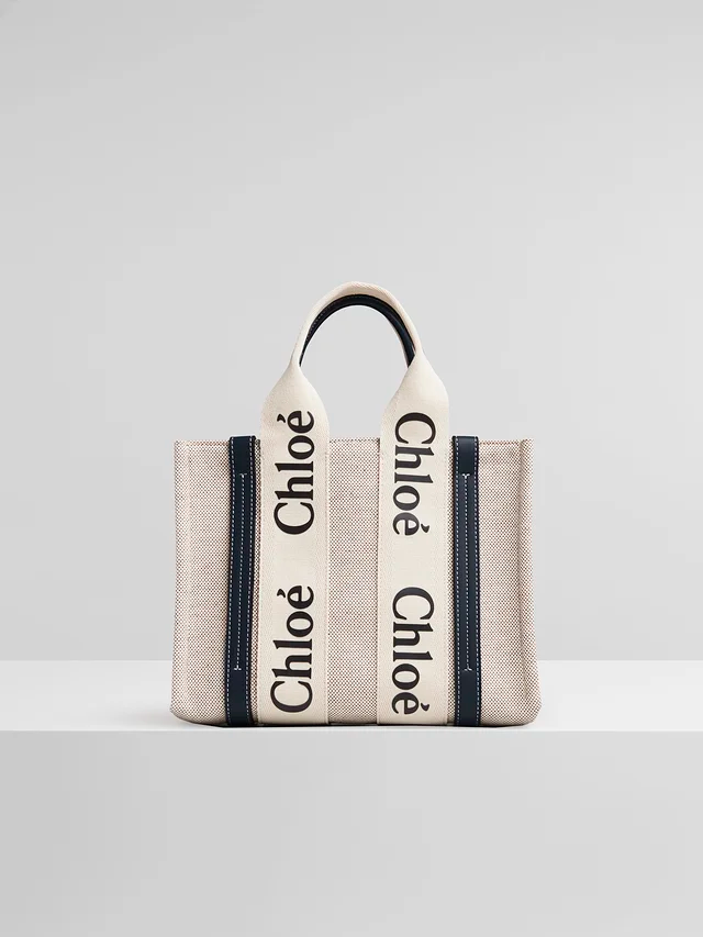 CW small navy leather-trimmed cotton-canvas tote