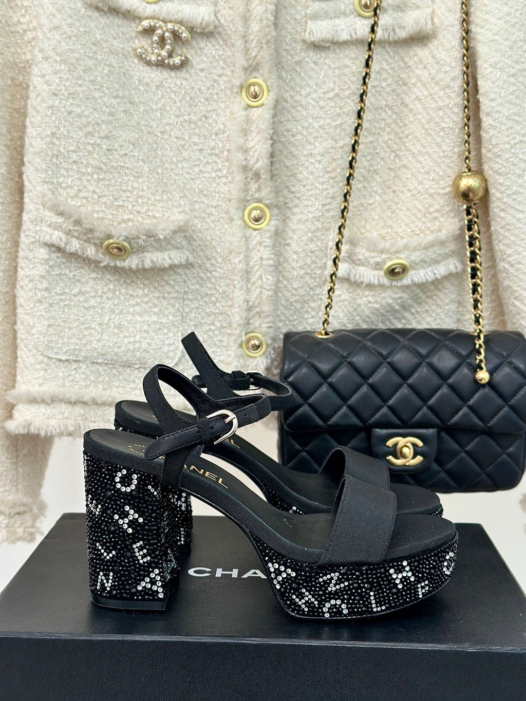 Black & Silver CC Sandals