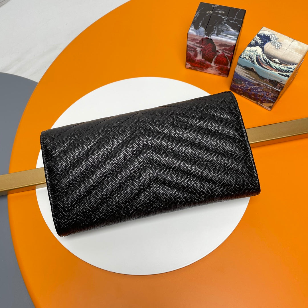 Black Large Flap Wallet With Black-Tone Hardware