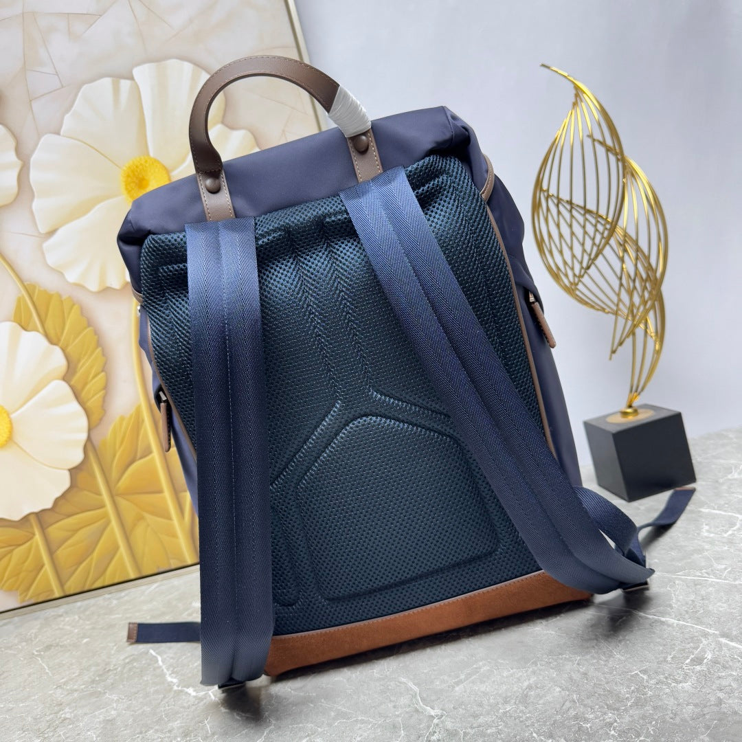 Blue/Coffee Re-Nylon & Leather Backpack