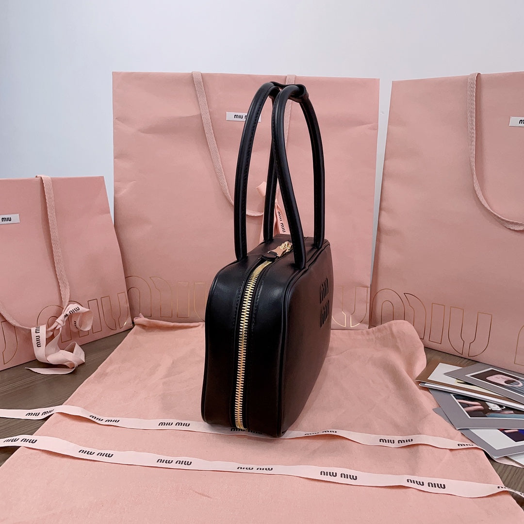 Black Beau Leather Top-Handle Bag