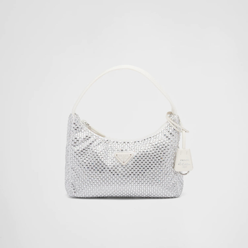 White satin mini-bag with crystals