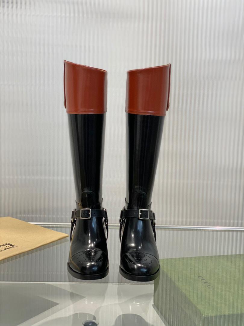 Black & brown knee-high boot