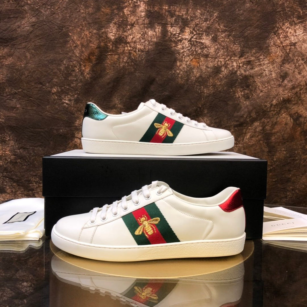 Women's Metallic heel GA embroidered leather sneakers