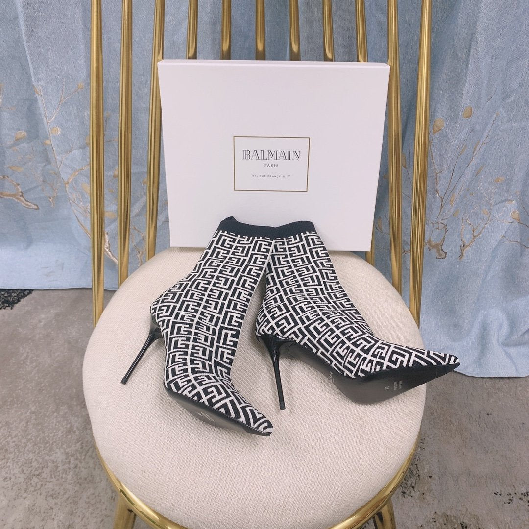 Ivory BB stretch knit Skye ankle boots