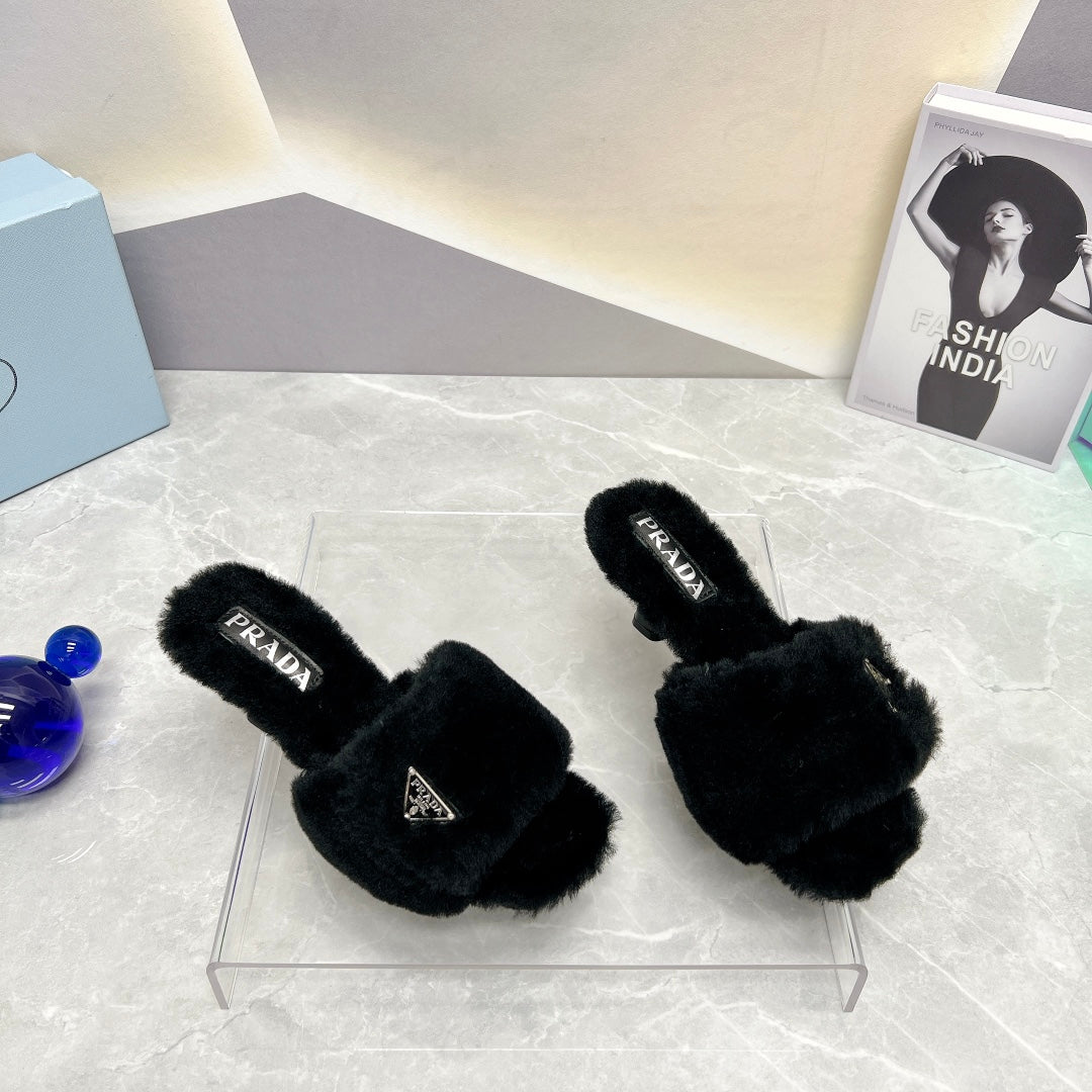 Black Shearling Sandals