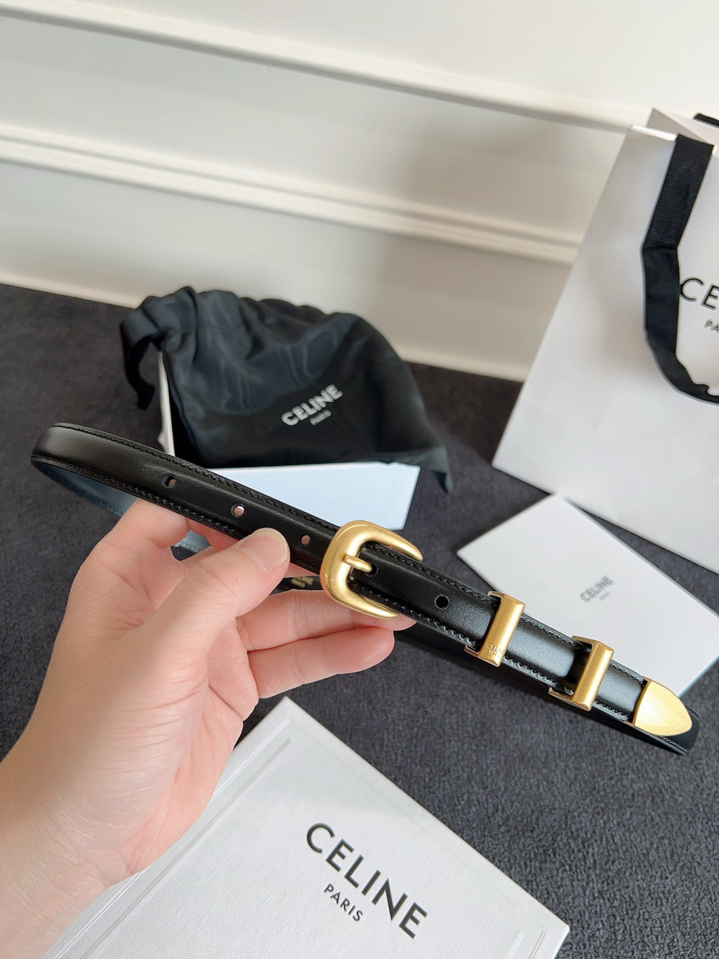 Black Small Western Belt With Gold Finishing