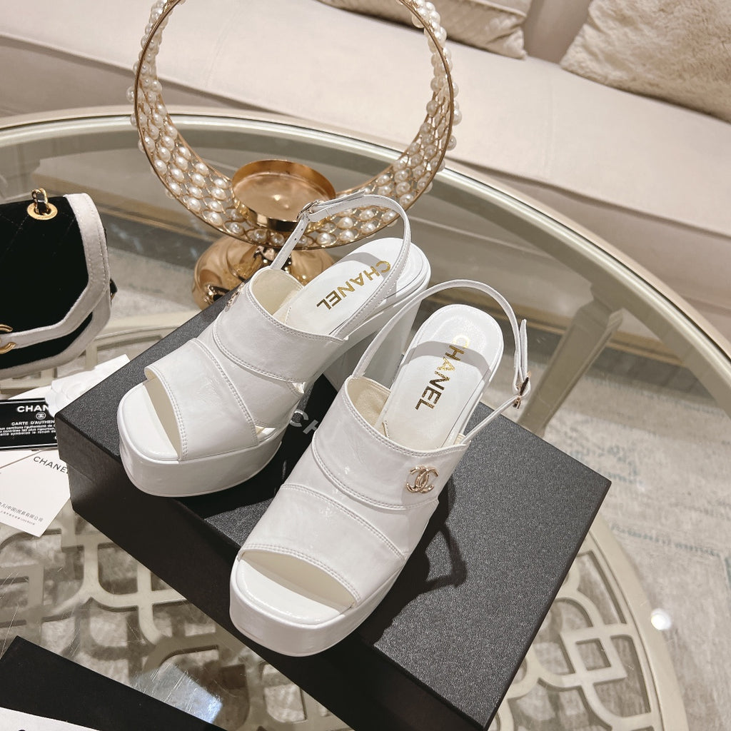 White C Patent Sandals