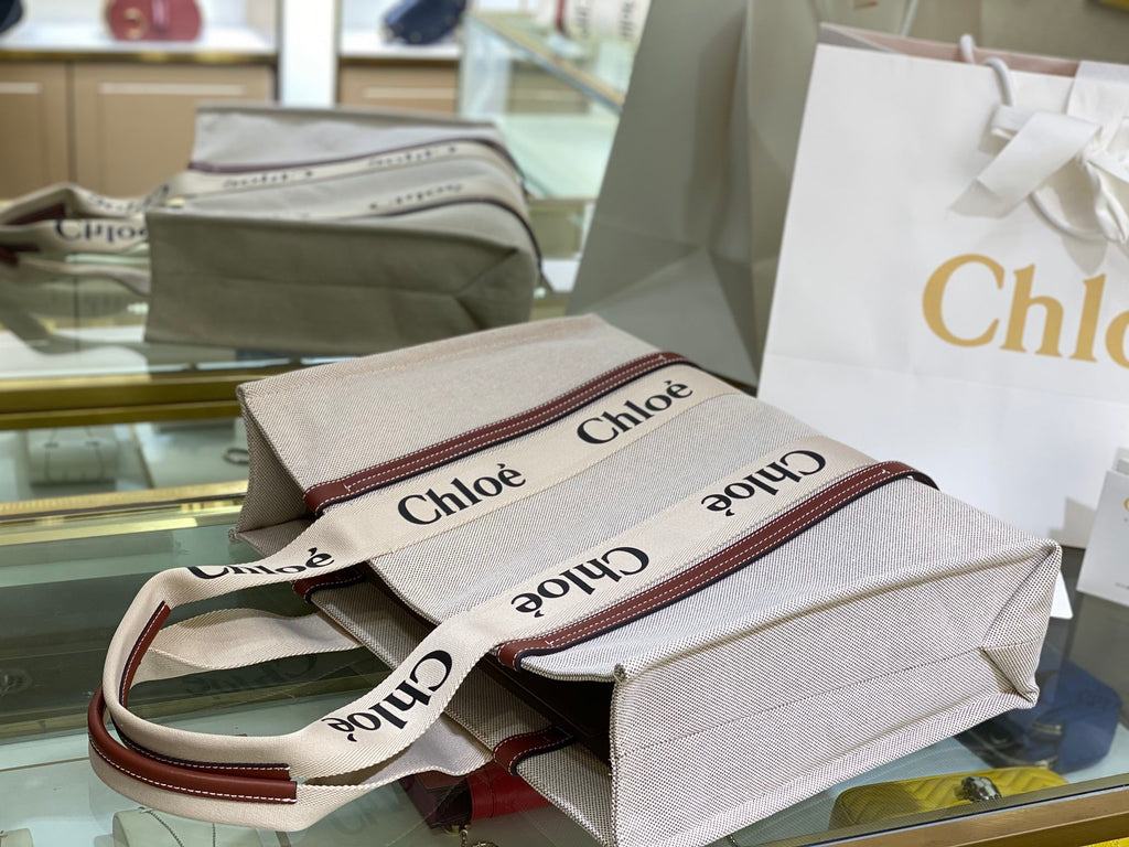 CW large brown leather-trimmed cotton-canvas tote