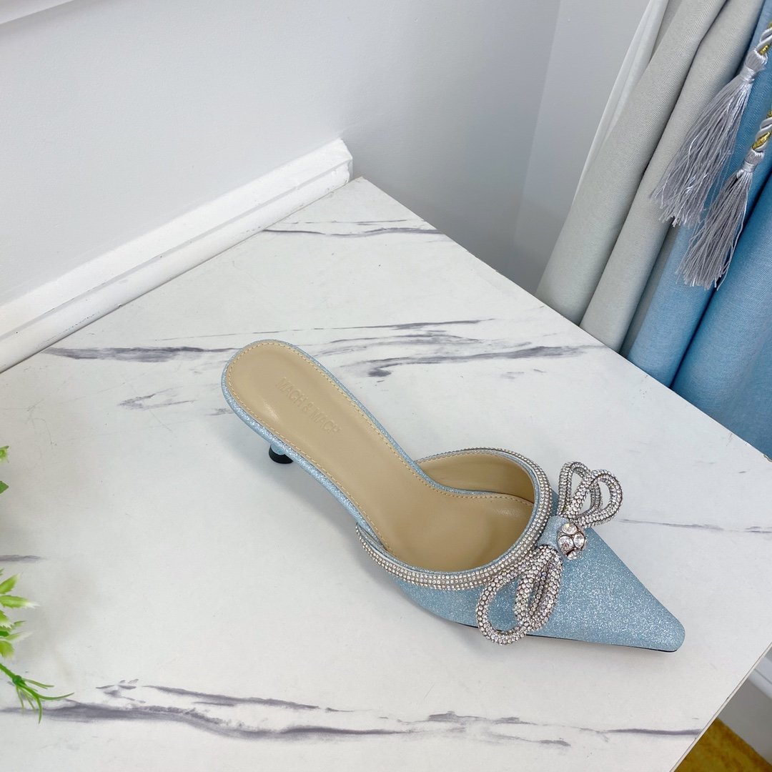 Baby blue glitter double bow mule