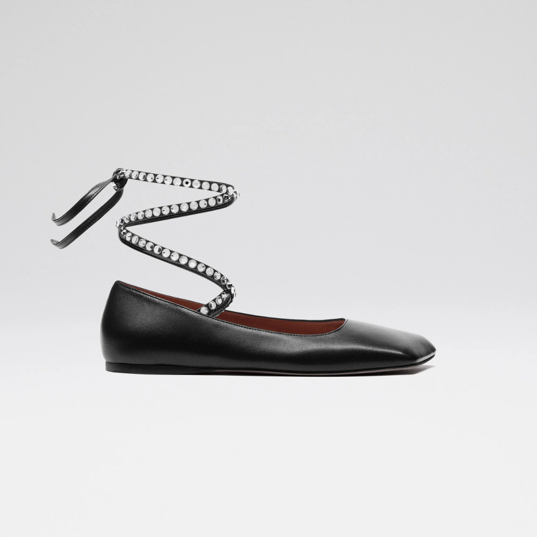 Black Ane Lace Up Flat