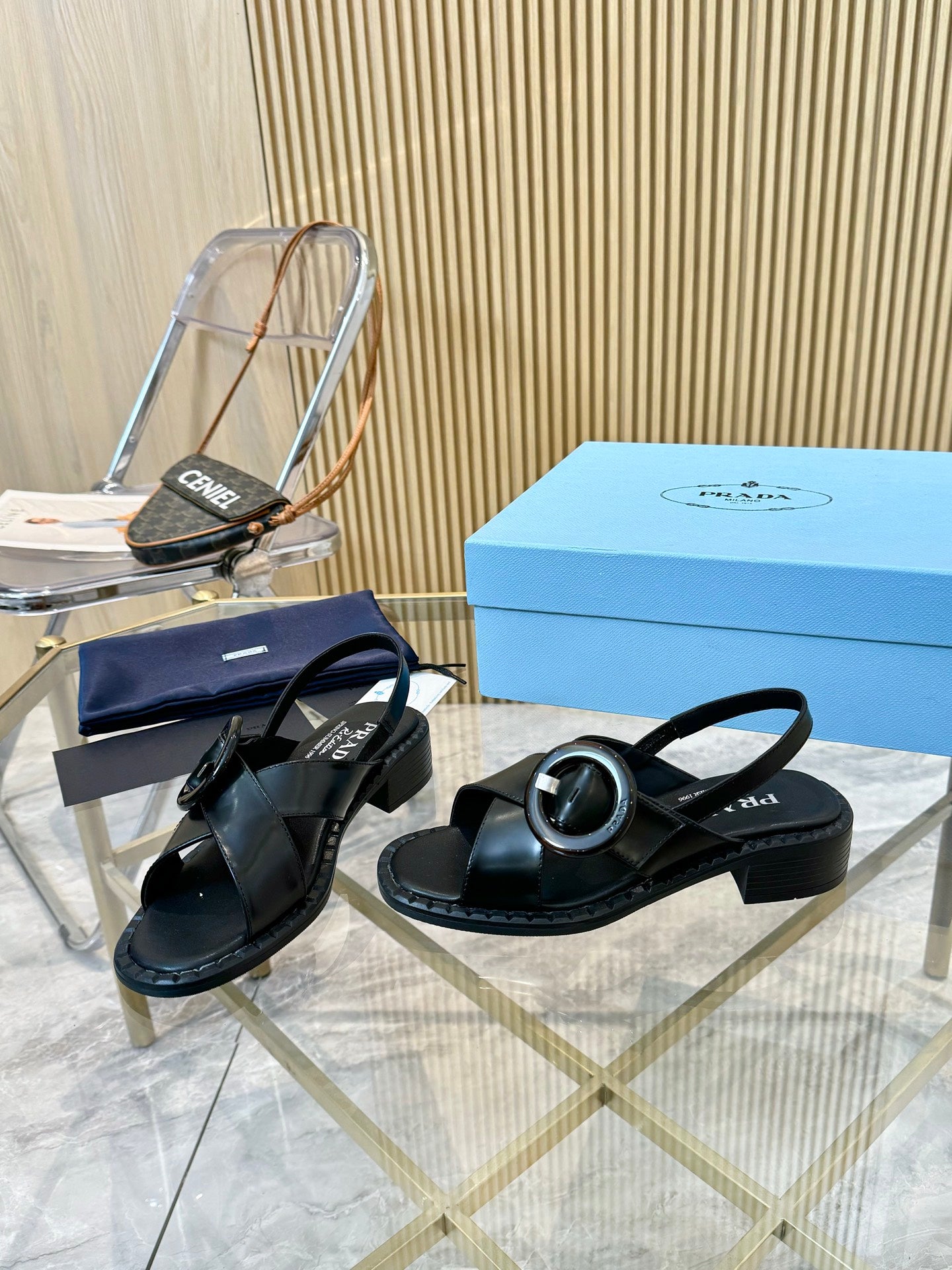 Black Brushed Leather Sandals With Buckle