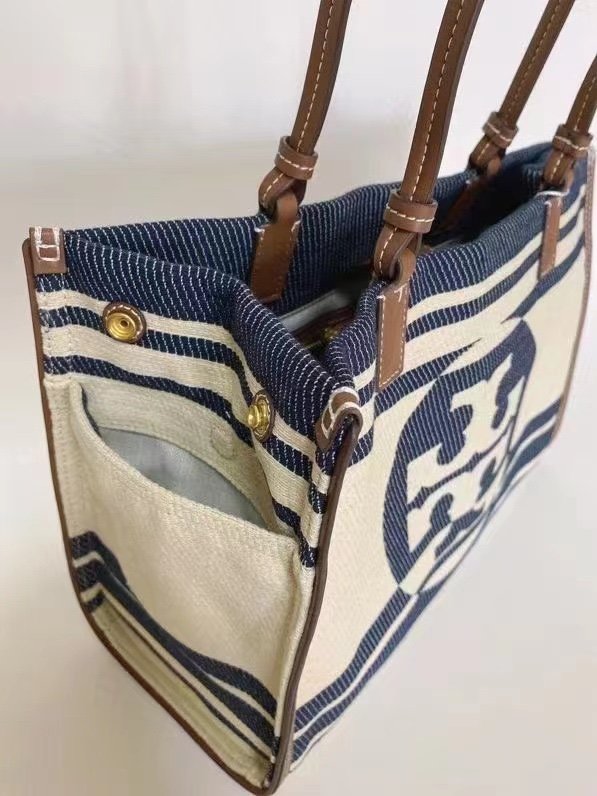 Royal navy TE jacquard stripe tote bag