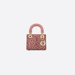 Dark Pink Canvas Micro LD Bag With Multicolor Crystals
