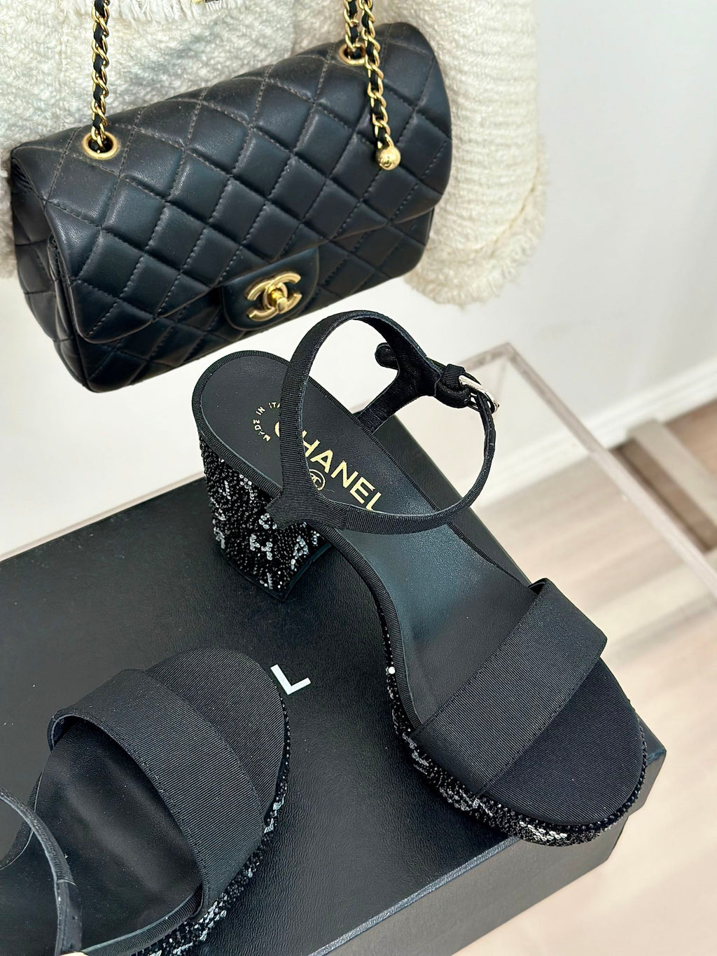 Black & Silver CC Sandals