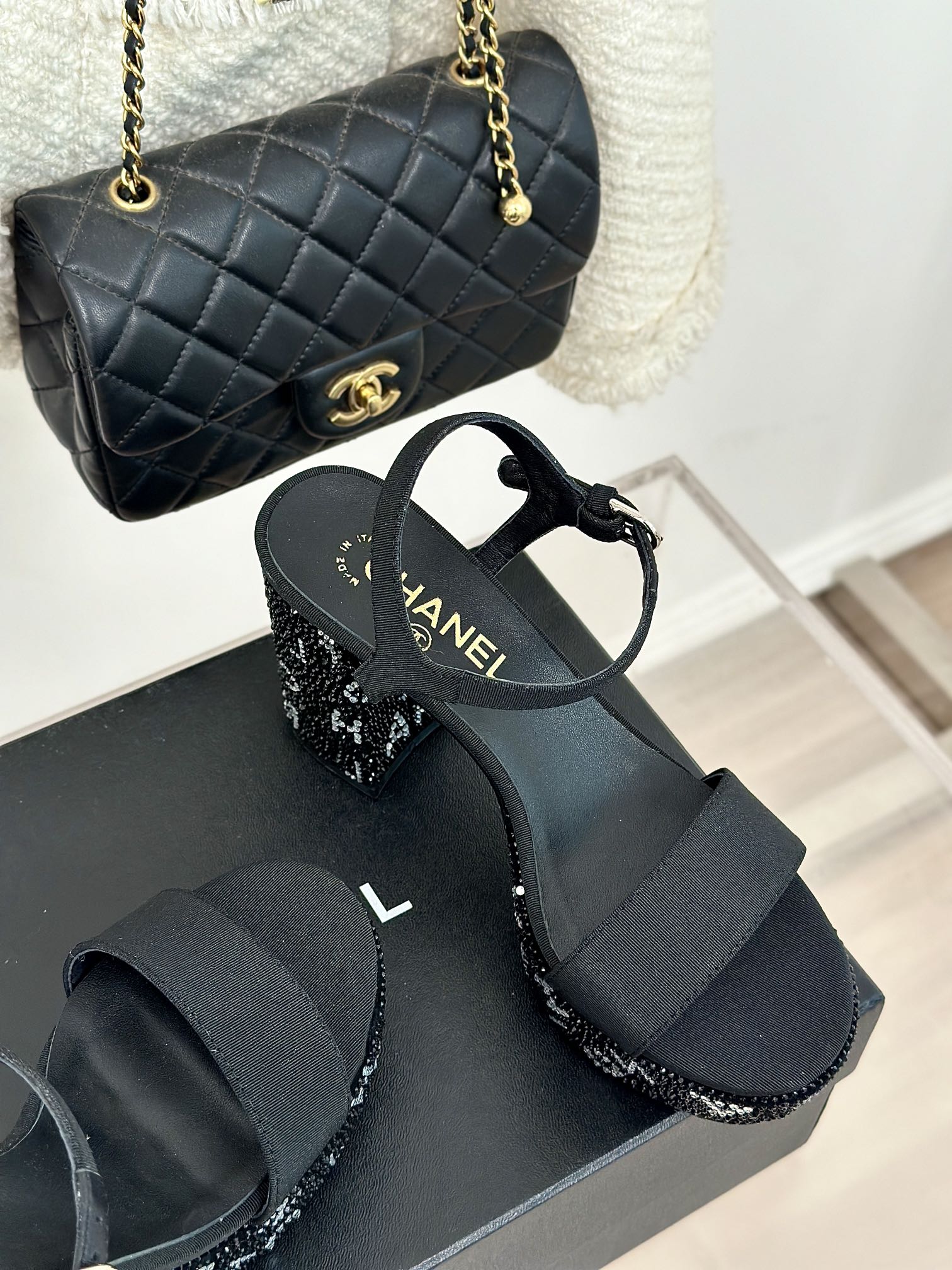 Black & Silver CC Sandals