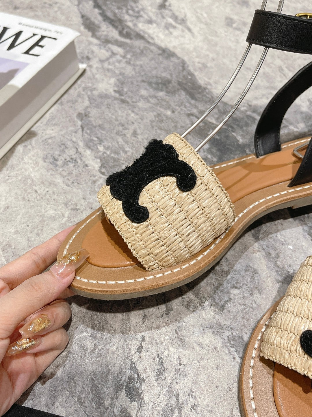 Beige & Black CL Flat Strap Sandal
