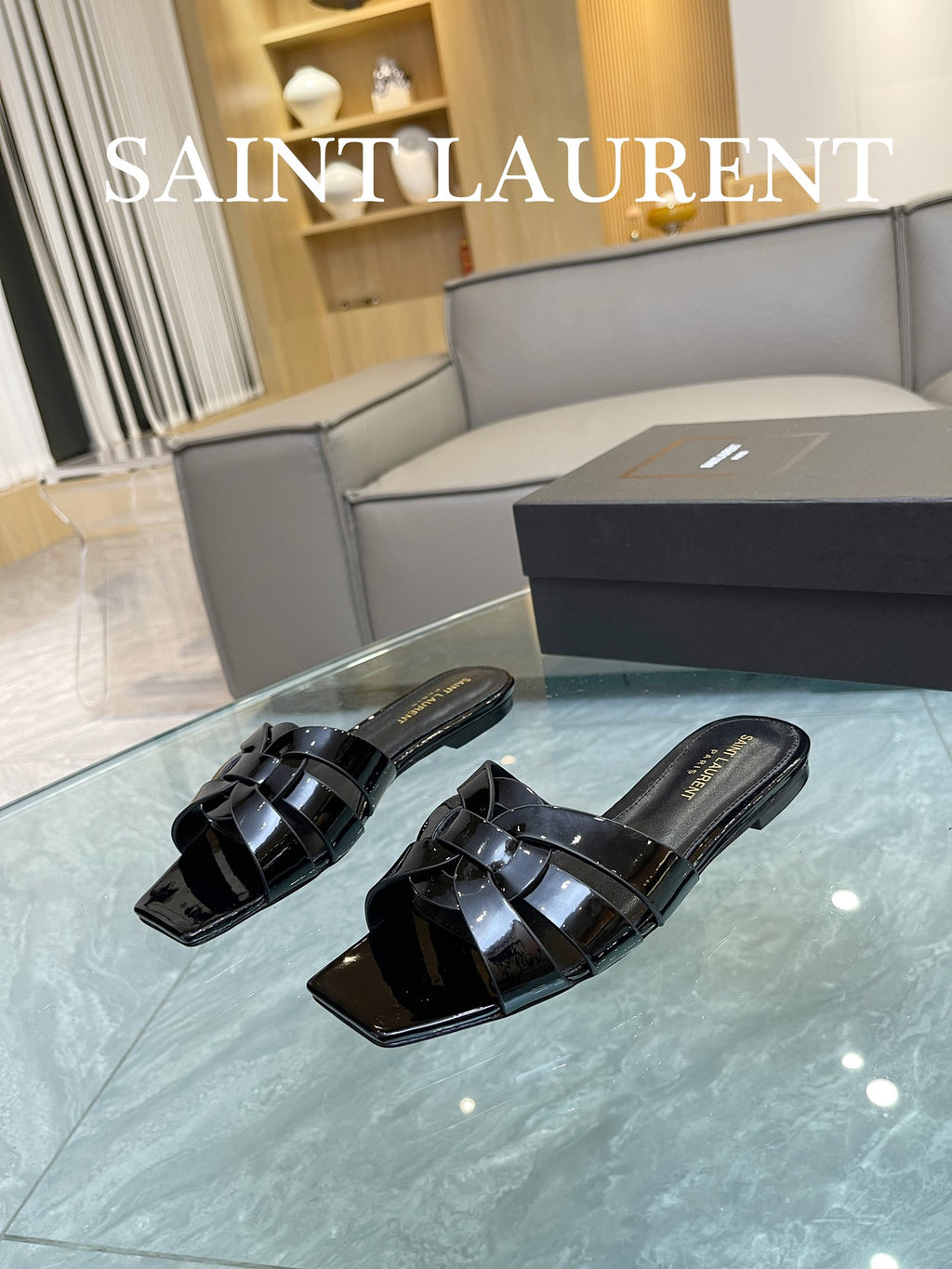 Black YT Mules In Patent Leather