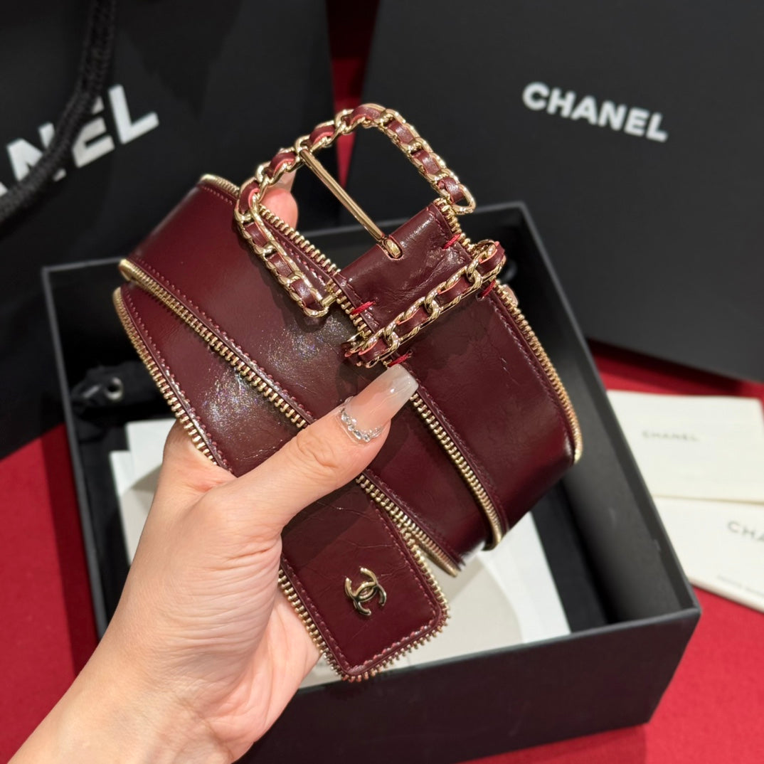 Burgundy & Gold Zipper Belt