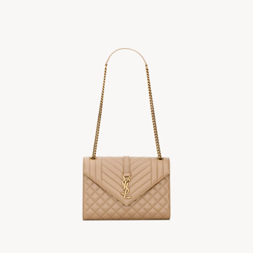 Dark Toffee Envelope Medium Quilted Textured-Leather