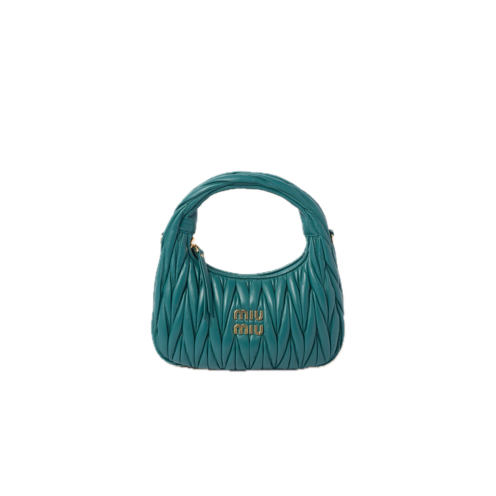 Lagoon Blue Wander Matelassé Leather Small Hobo Bag