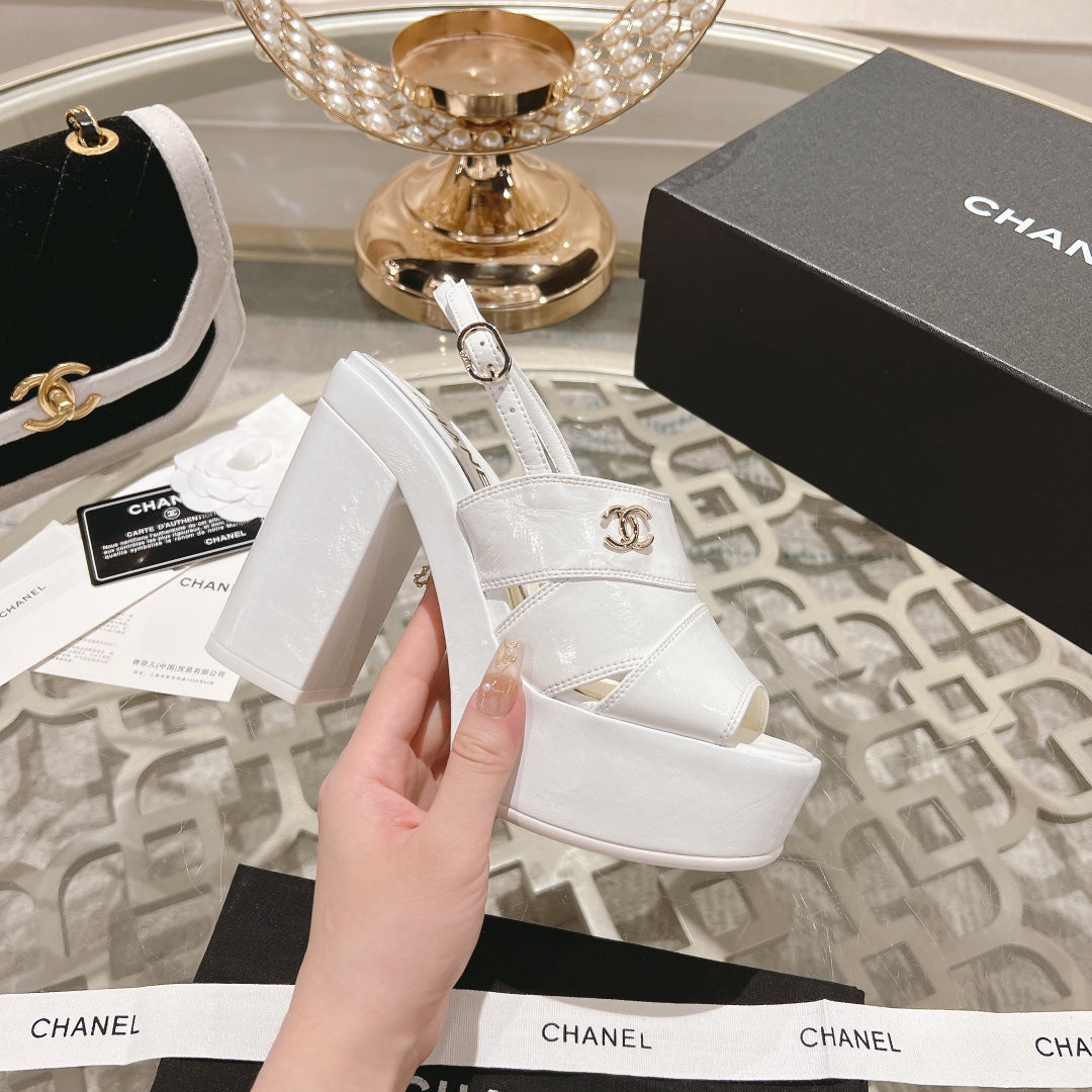 White C Patent Sandals