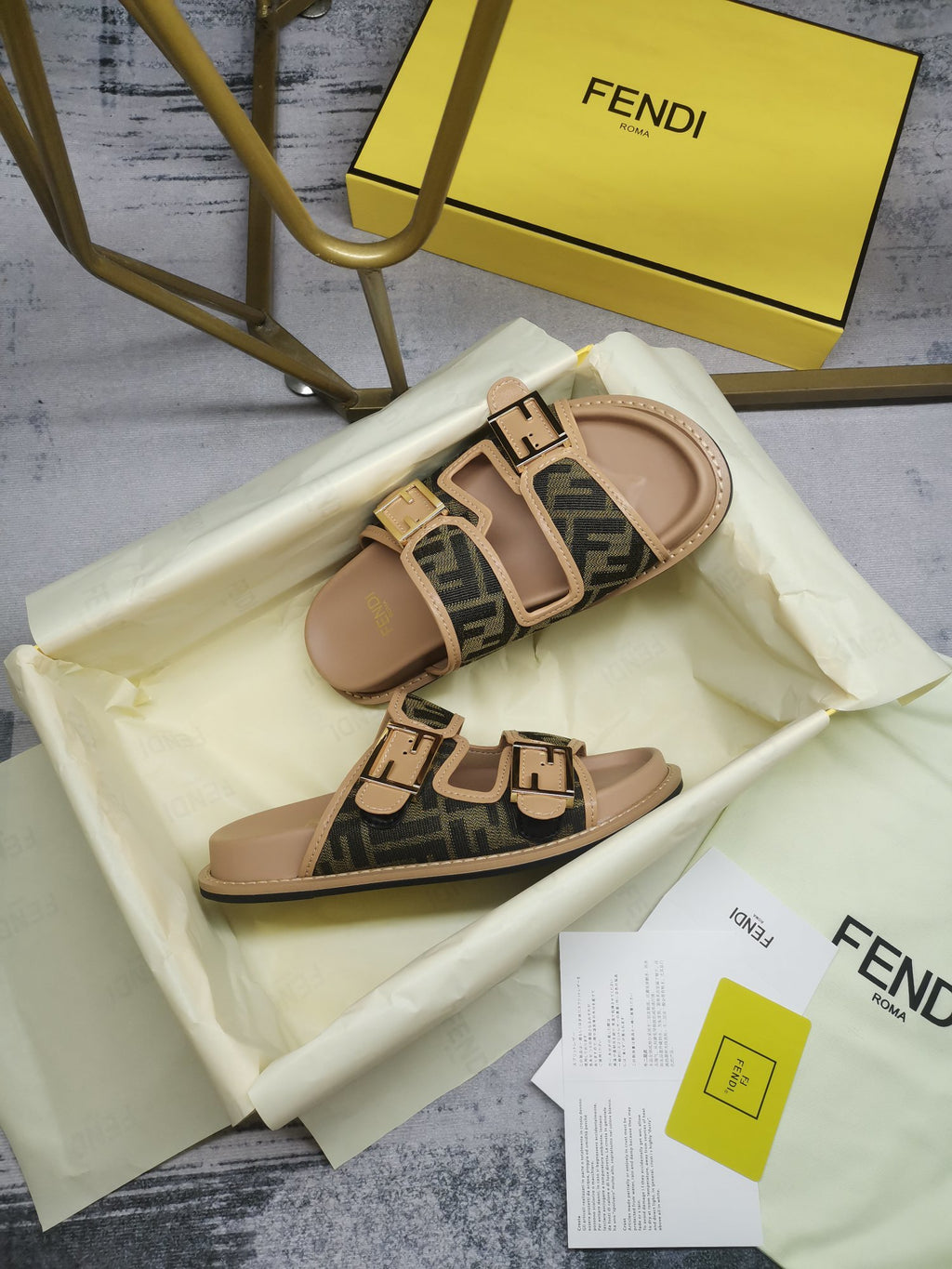 Men's Brown FF feel fabric slides