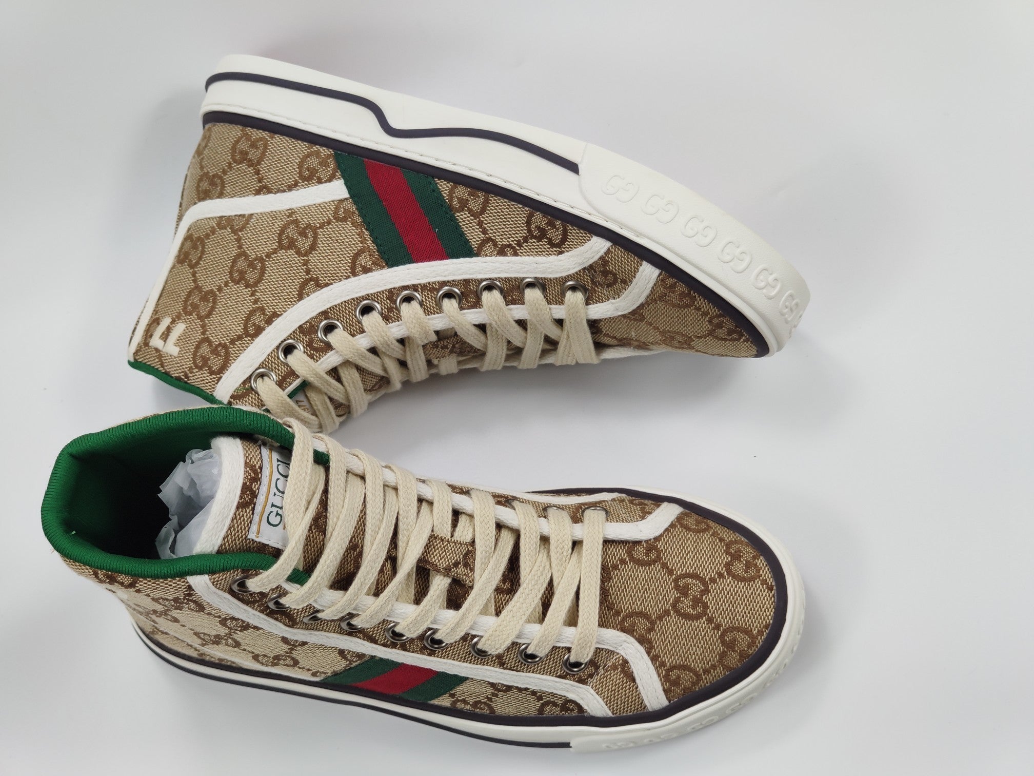 Women's Beige & ebony tennis high top sneaker