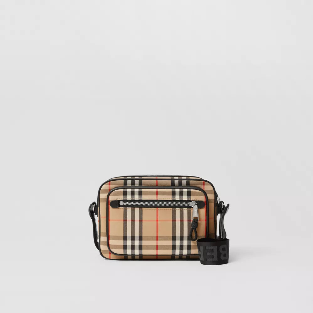 Beige Vintage Check and Leather Crossbody Bag