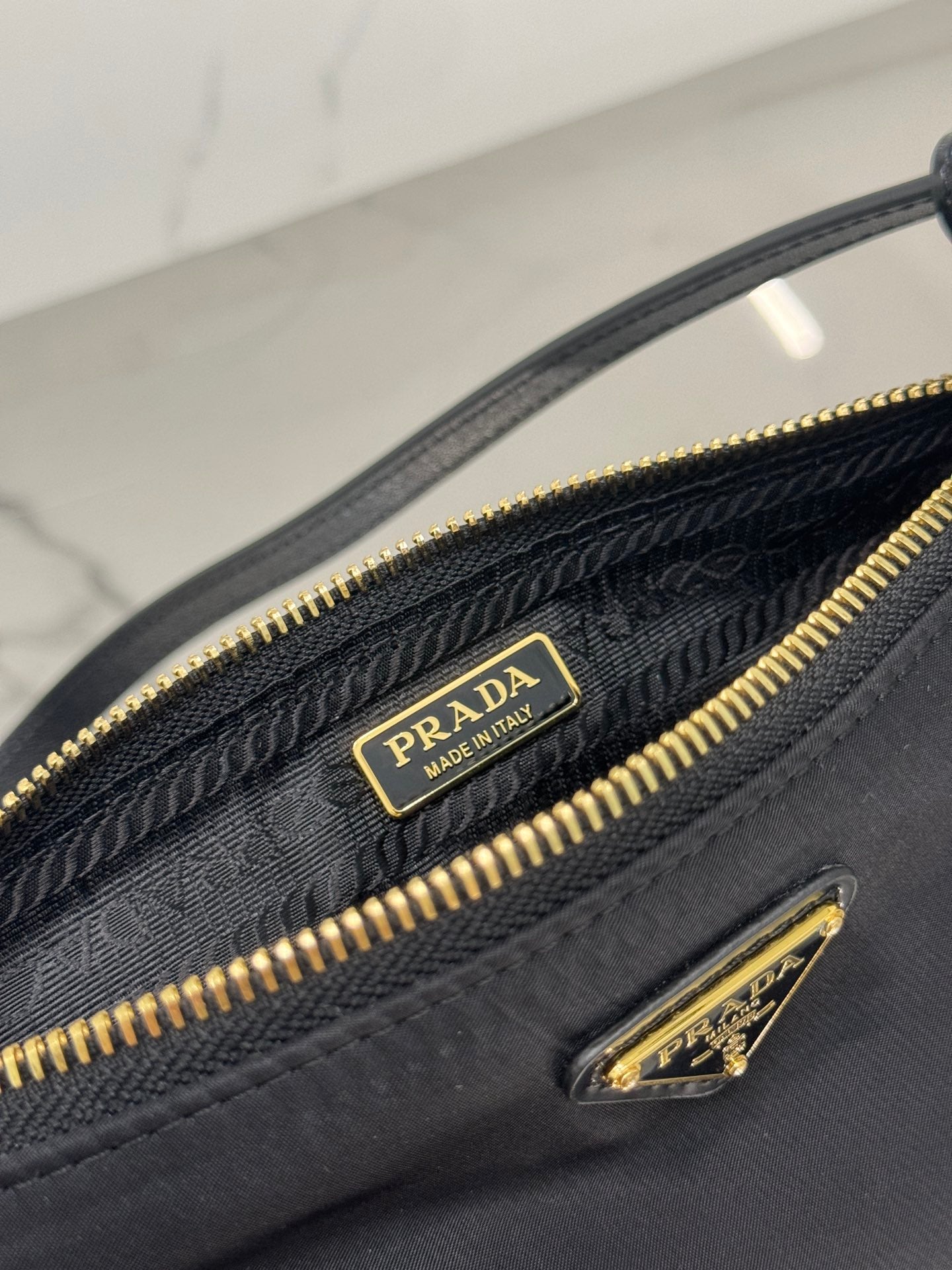 Black Re-Nylon & Brushed Leather Shoulder Bag