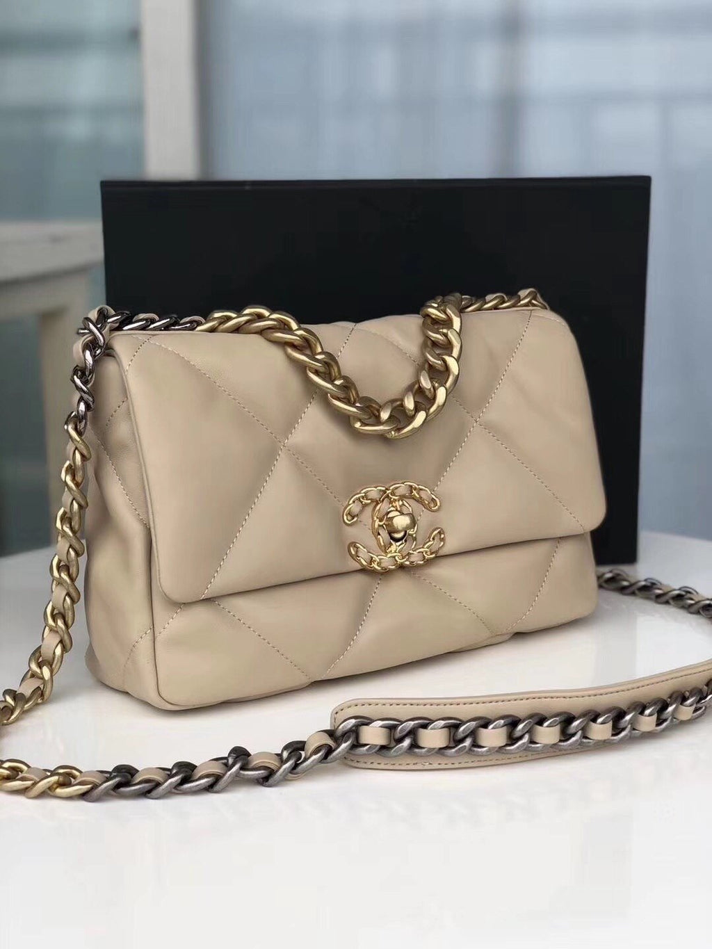 Medium beige 19 flap bag