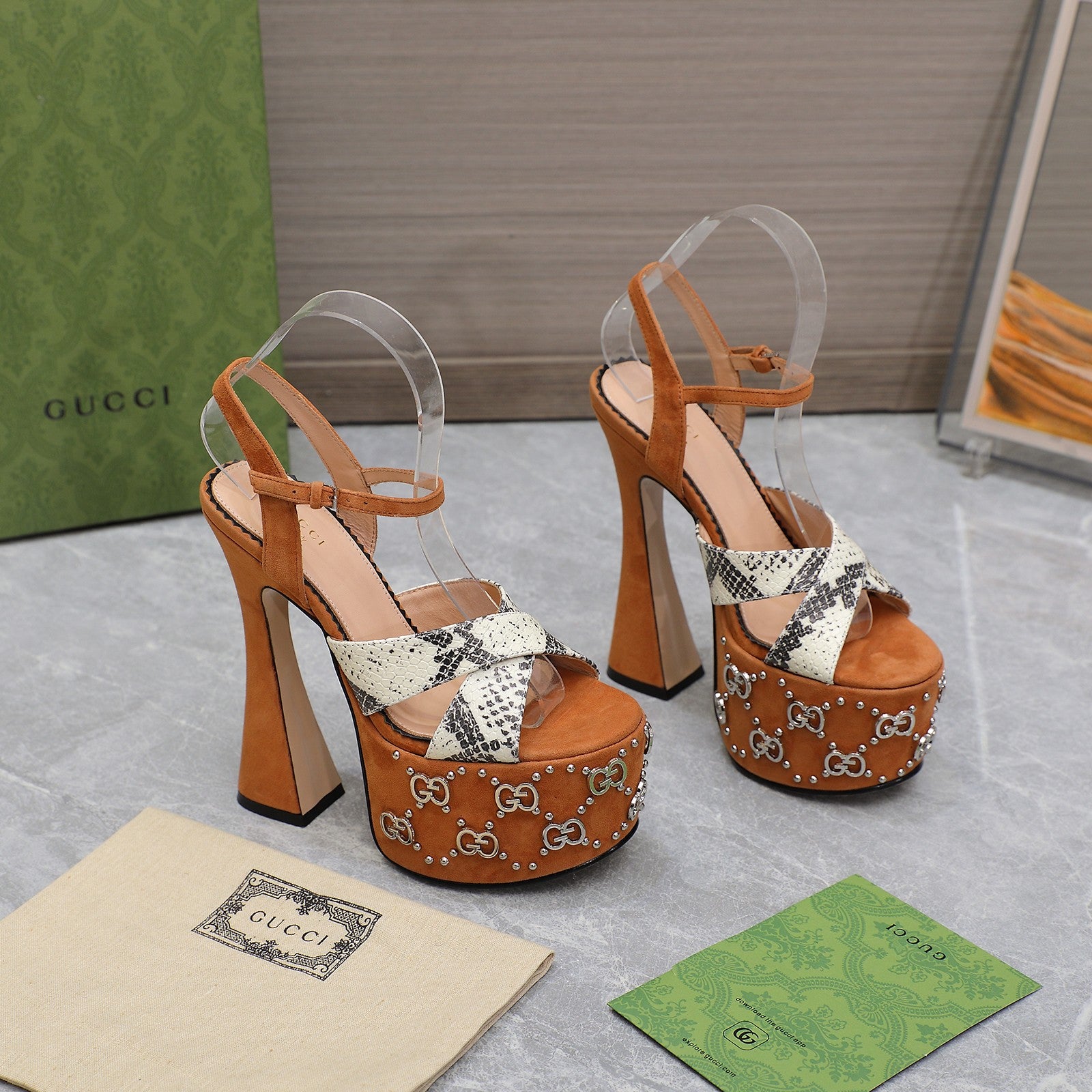 Natural python print interlocking studs sandal