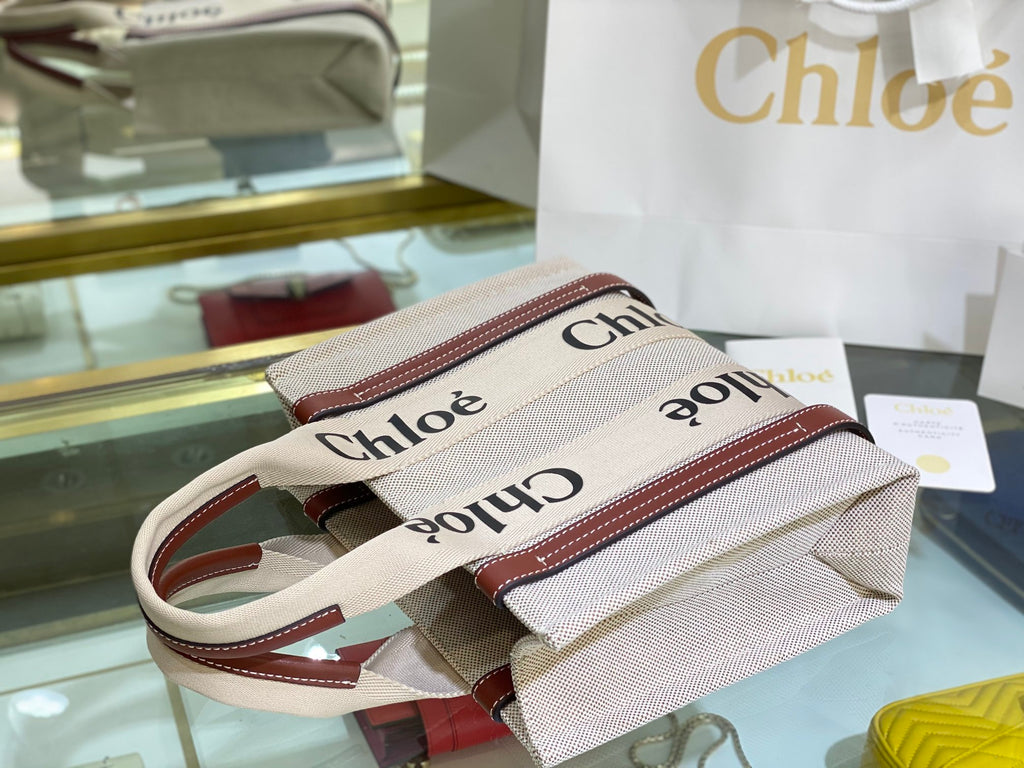 CW small brown leather-trimmed cotton-canvas tote