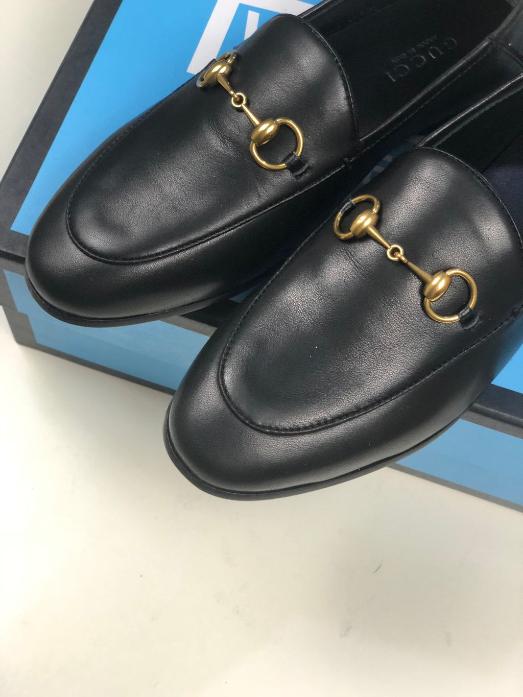 Black GB leather collapsible-heel loafers