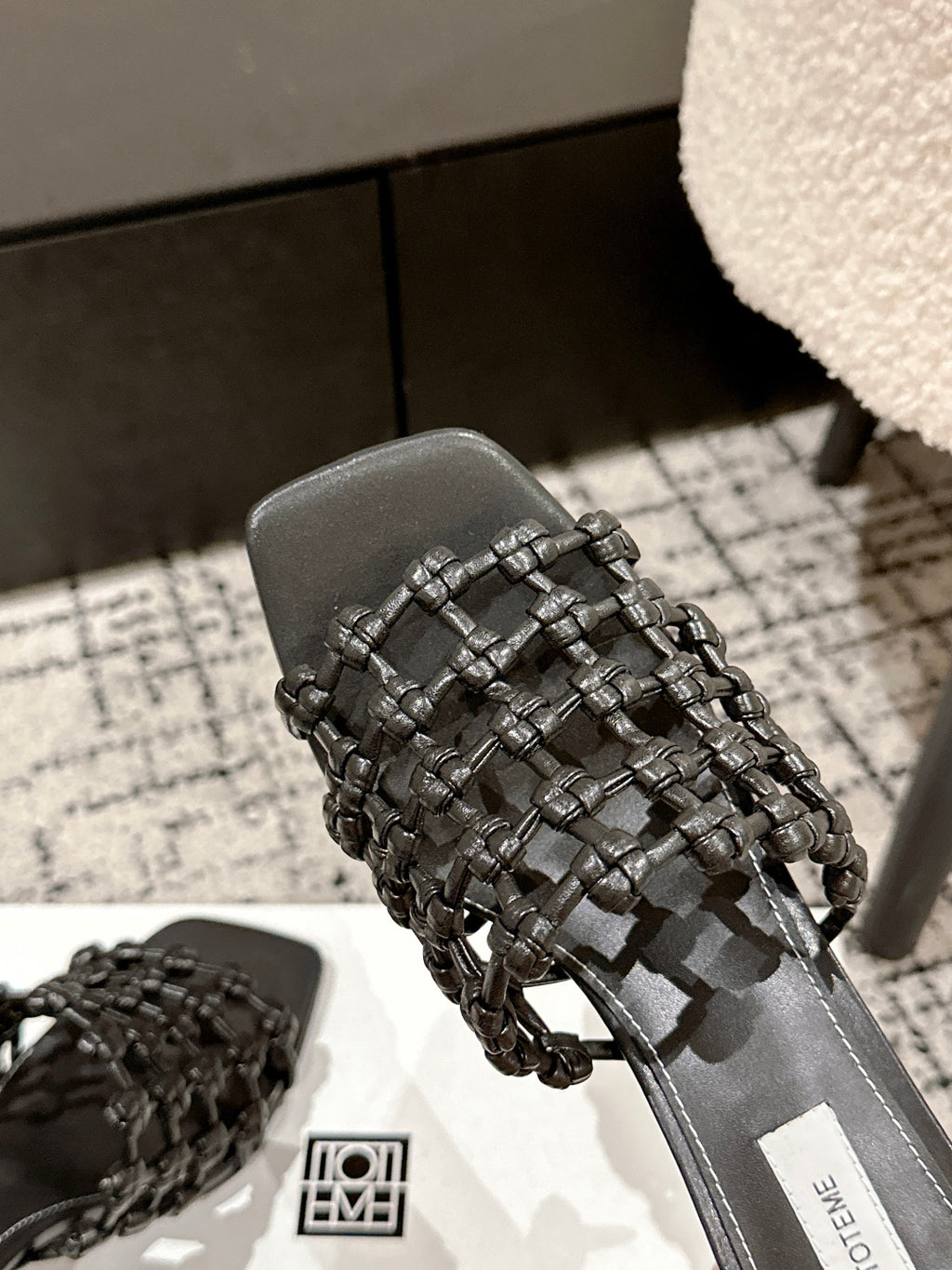 Black Braided-Leather Bandeau Mules