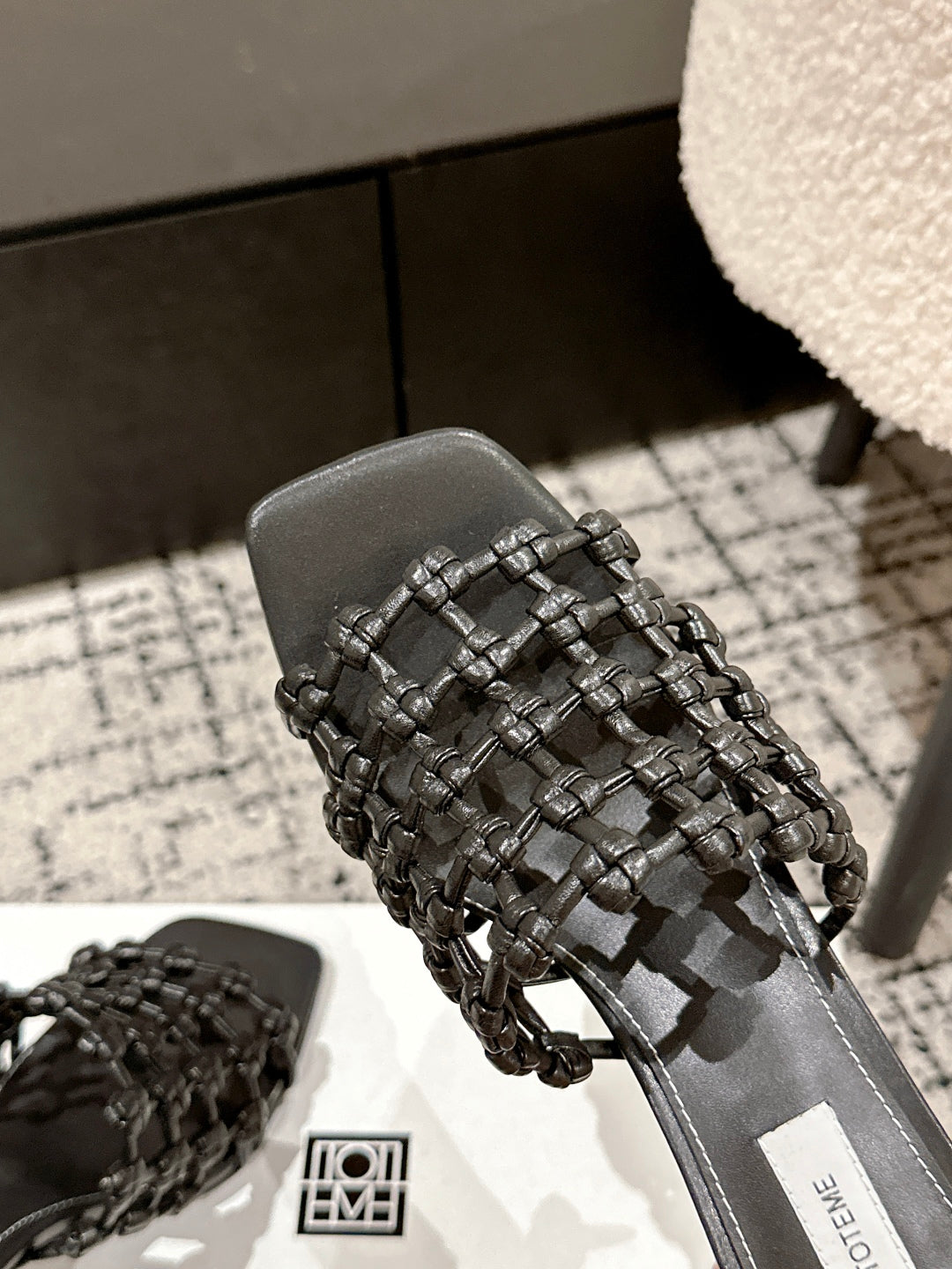 Black Braided-Leather Bandeau Mules