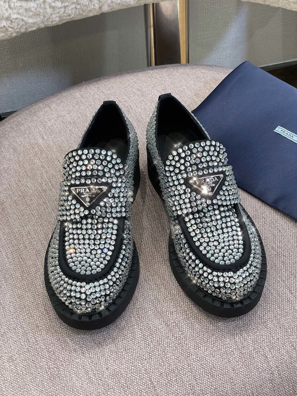 Crystal satin loafers