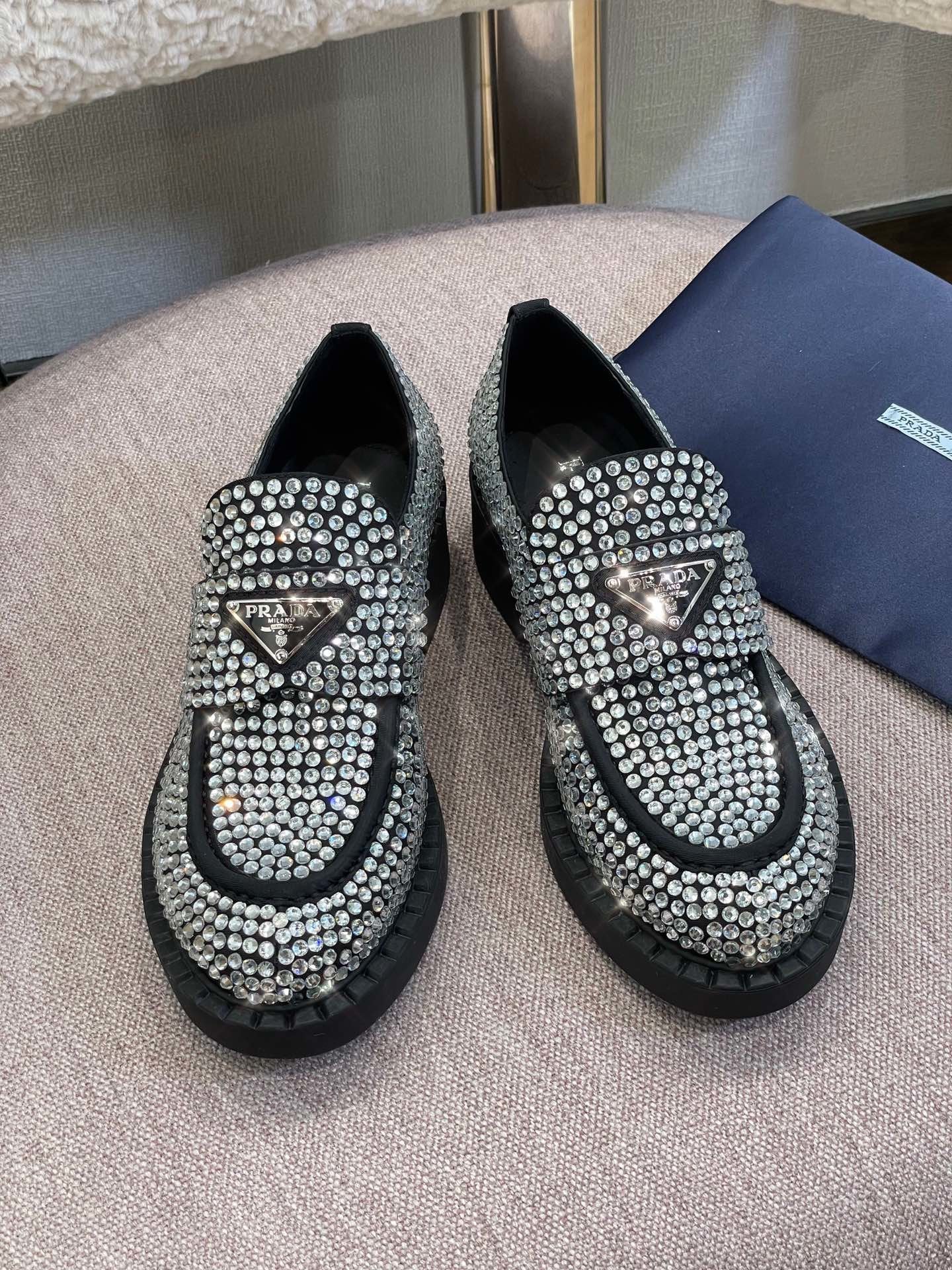 Crystal satin loafers